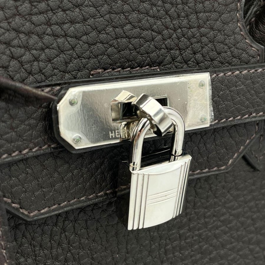 HERMES エルメス ハンドバッグ バーキン35 フィヨルド ダークブラウン シルバー金具 □G刻印