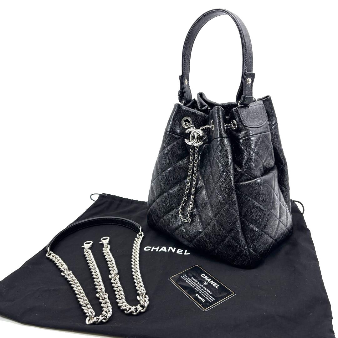 【2/6までnnns】CHANEL 巾着型 2Way キャビアスキン CHANEL シャネル 巾着型 2WAYチェーンショルダーバッグ キャビアスキン