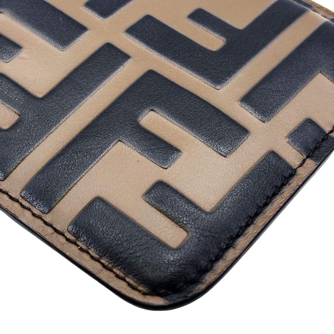 FENDI フェンディ フラグメントケース カードケース コインケース エフイズ FF柄 レザー ブラウン/ブラック 8AP161