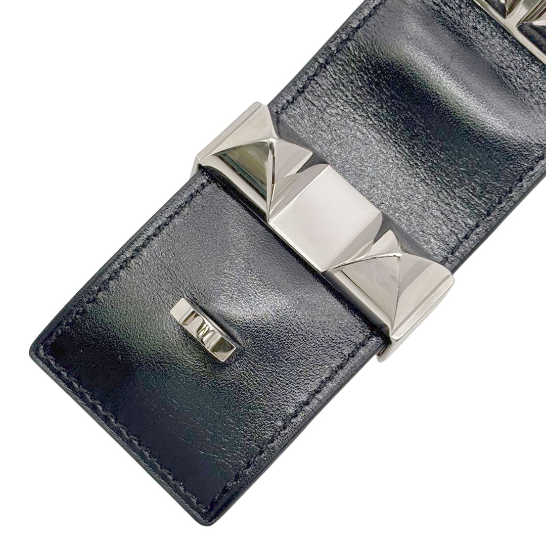 HERMES エルメス レザーブレスレット コリエドシアン Sサイズ ボックスカーフ ブラック/シルバー金具 X刻印