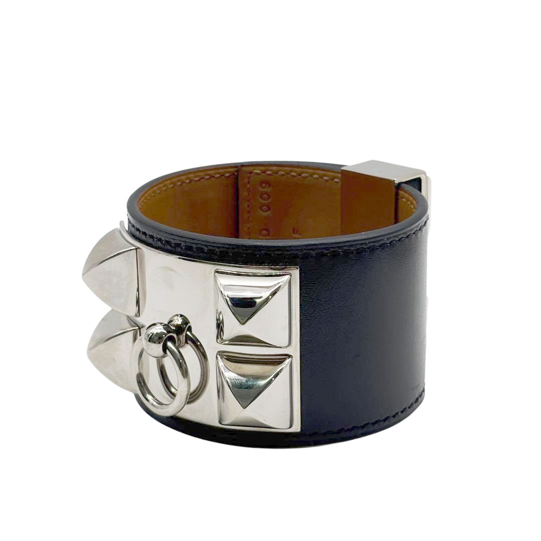 HERMES エルメス レザーブレスレット コリエドシアン Sサイズ ボックスカーフ ブラック/シルバー金具 X刻印