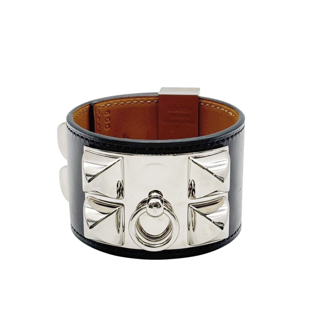 HERMES エルメス レザーブレスレット コリエドシアン Sサイズ ボックスカーフ ブラック/シルバー金具 X刻印
