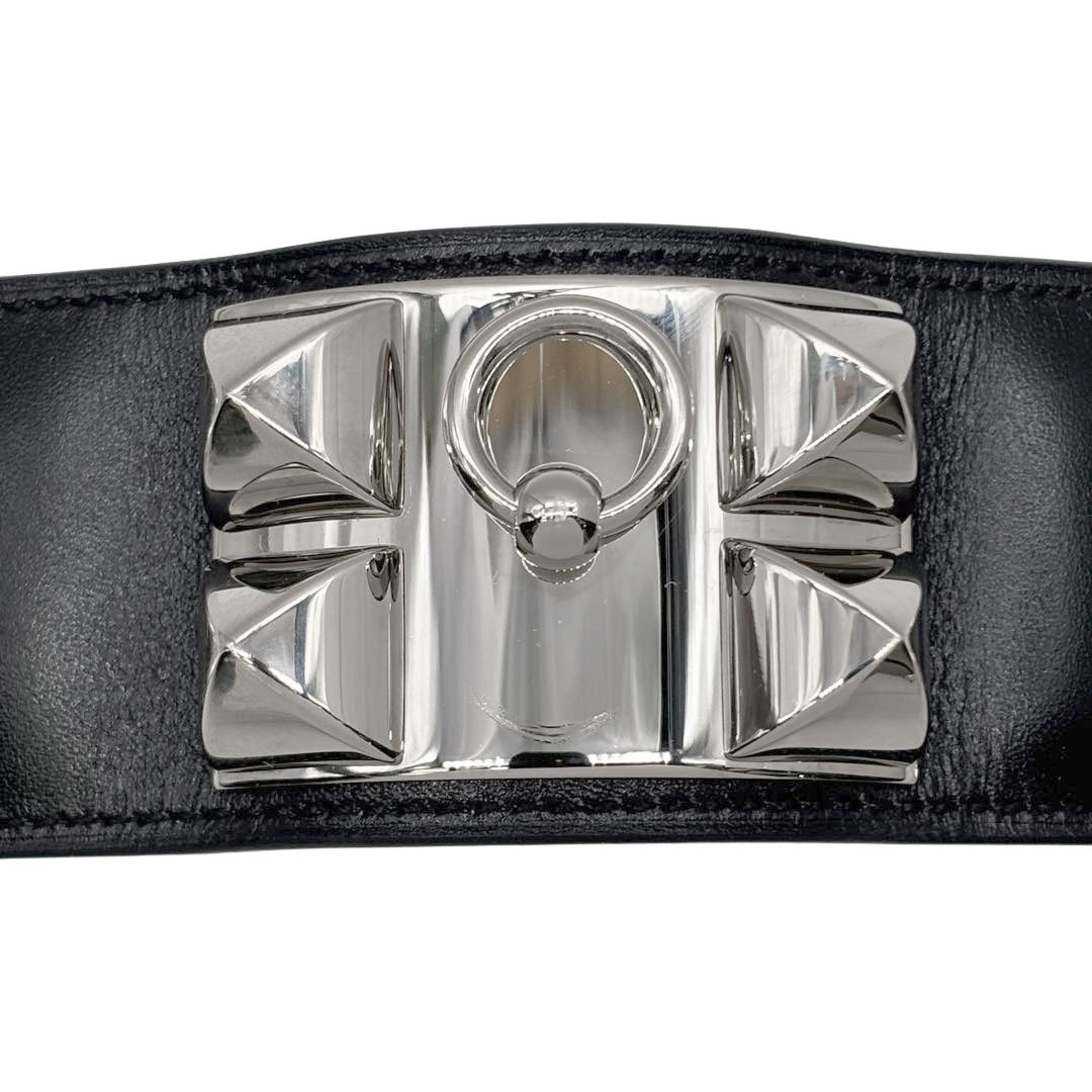 HERMES エルメス レザーブレスレット コリエドシアン Sサイズ ボックスカーフ ブラック/シルバー金具 X刻印