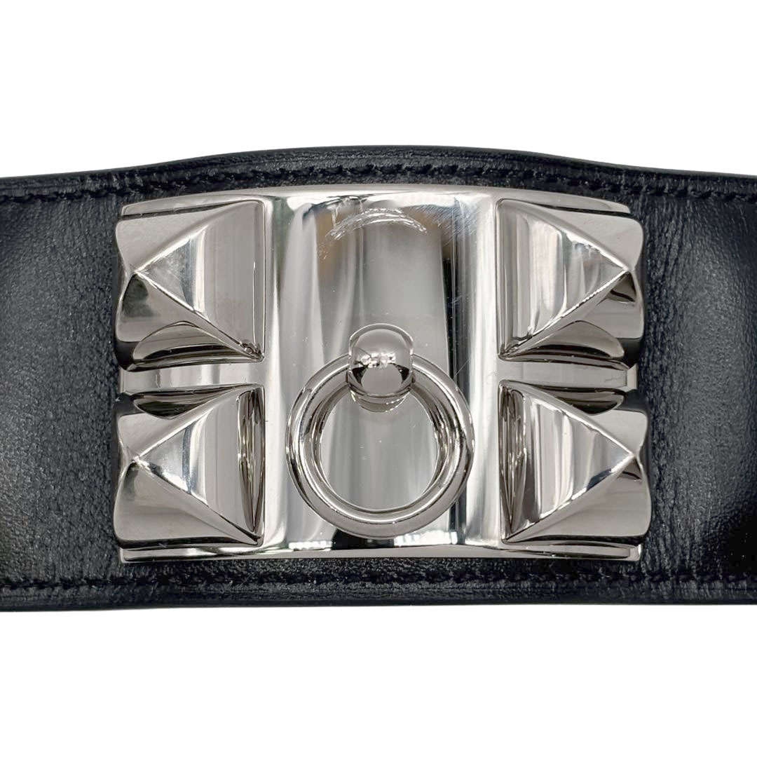 HERMES エルメス レザーブレスレット コリエドシアン Sサイズ ボックスカーフ ブラック/シルバー金具 X刻印