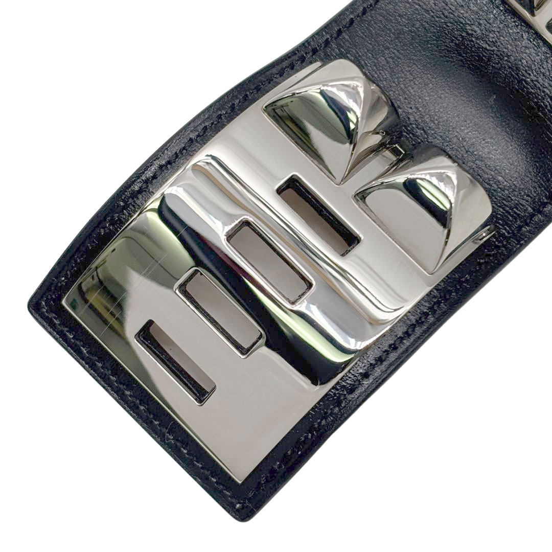 HERMES エルメス レザーブレスレット コリエドシアン Sサイズ ボックスカーフ ブラック/シルバー金具 X刻印
