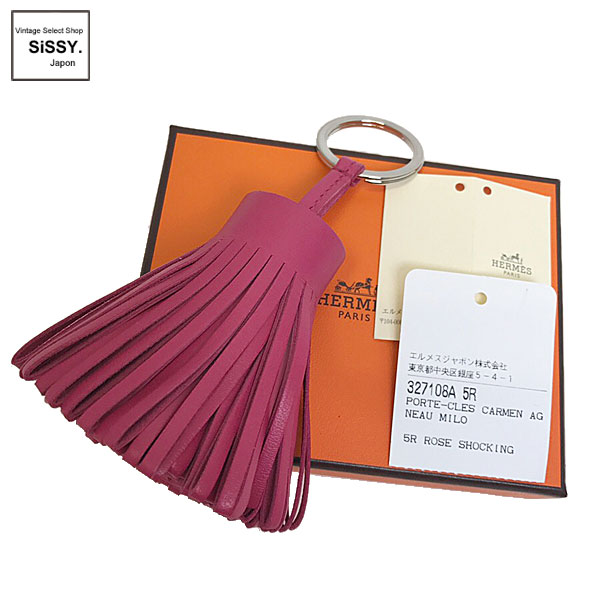 ■エルメス■ カルメン キーホルダー キーリング ラムスキン ローズショッキング 【HERMES】