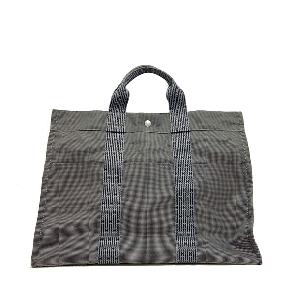 □エルメス□ エールラインMM ハンドバッグ キャンバス グレー 旧金具 