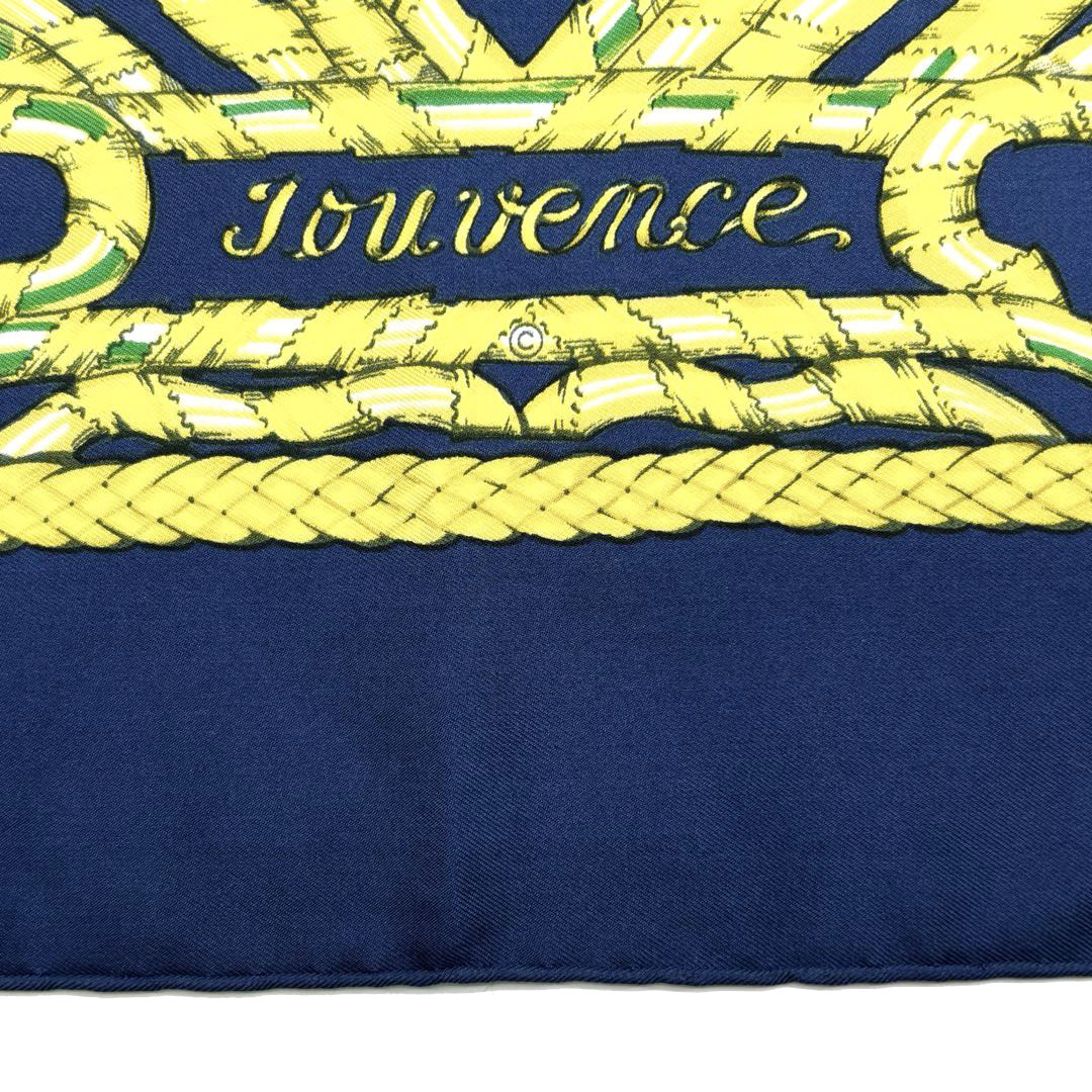 HERMES エルメス ヴィンテージスカーフ カレ90 『JOUVENCE(青春)』 シルク ネイビー/グリーン/イエロー系