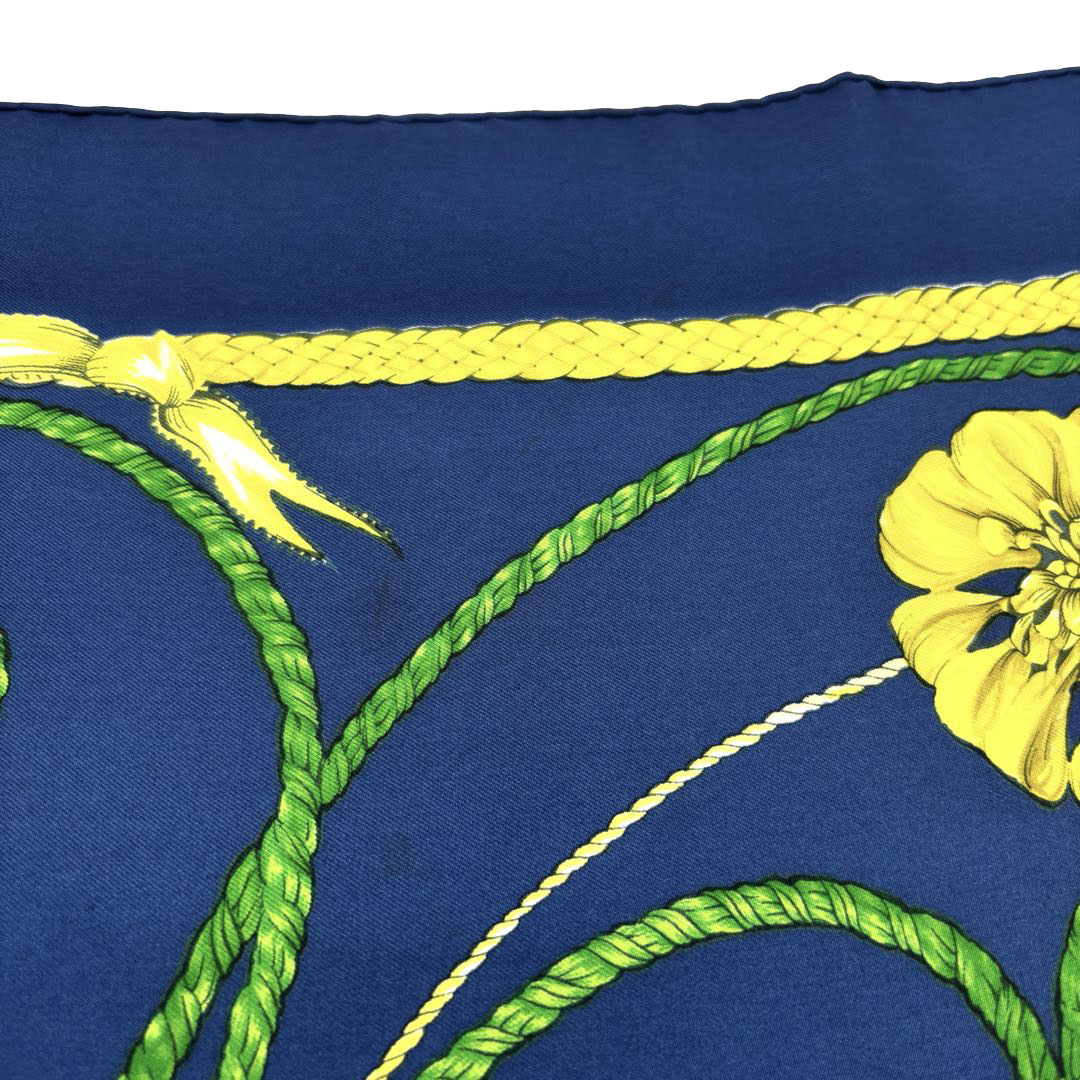 HERMES エルメス ヴィンテージスカーフ カレ90 『JOUVENCE(青春)』 シルク ネイビー/グリーン/イエロー系