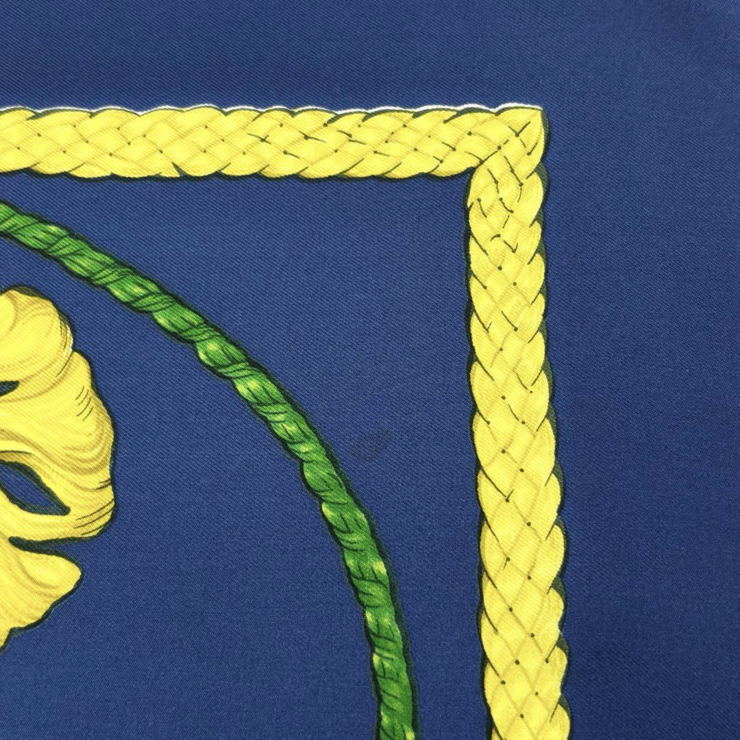 HERMES エルメス ヴィンテージスカーフ カレ90 『JOUVENCE(青春)』 シルク ネイビー/グリーン/イエロー系