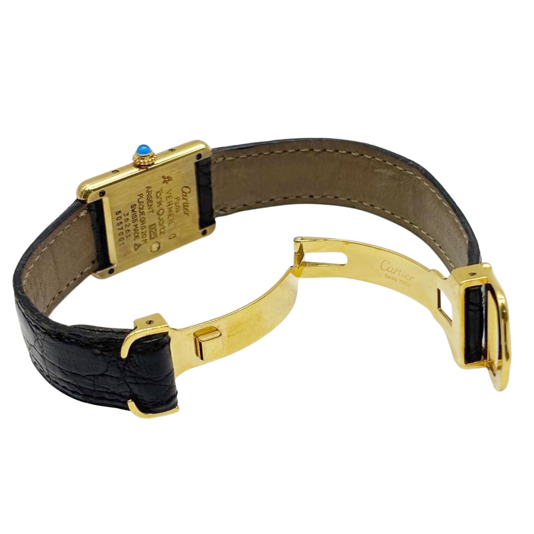 Cartier カルティエ レディース腕時計 マストタンクSM アラビア文字盤 QZ 925/レザー ゴールド/ブラック W1002954 5057001