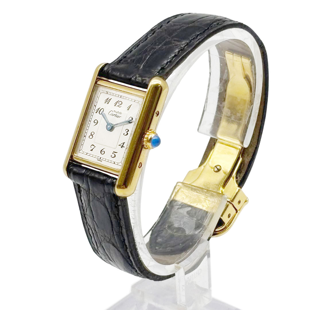 Cartier カルティエ レディース腕時計 マストタンクSM アラビア文字盤 QZ 925/レザー ゴールド/ブラック W1002954 5057001