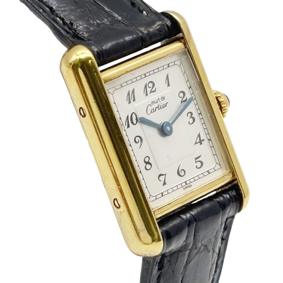 Cartier カルティエ レディース腕時計 マストタンクSM アラビア文字盤 QZ 925/レザー ゴールド/ブラック W1002954 5057001