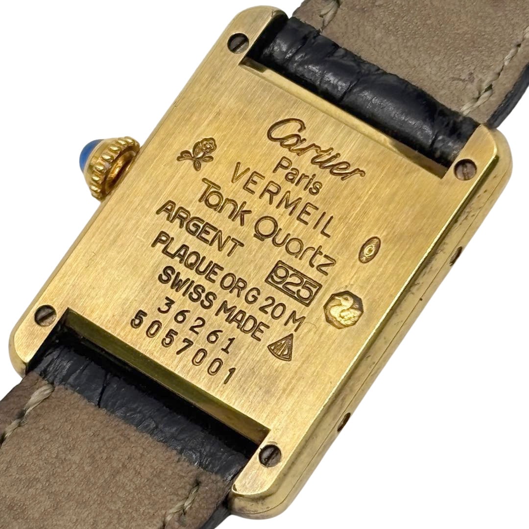 Cartier カルティエ レディース腕時計 マストタンクSM アラビア文字盤 QZ 925/レザー ゴールド/ブラック W1002954 5057001