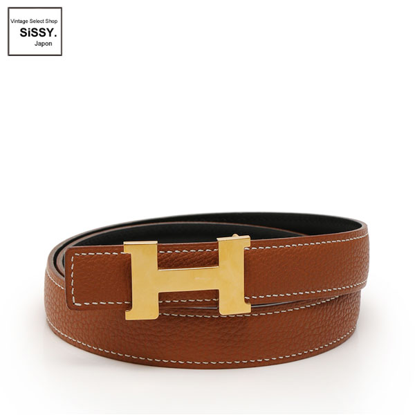 ■エルメス■ ミニコンスタンス Hベルト リバーシブル ボックスカーフ トゴ ブラック ブラウン ゴールド金具 □E刻印 【HERMES】