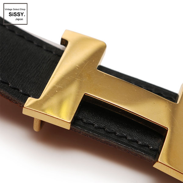 ■エルメス■ ミニコンスタンス Hベルト リバーシブル ボックスカーフ トゴ ブラック ブラウン ゴールド金具 □E刻印 【HERMES】