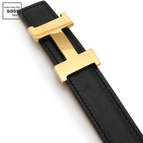 ■エルメス■ ミニコンスタンス Hベルト リバーシブル ボックスカーフ トゴ ブラック ブラウン ゴールド金具 □E刻印 【HERMES】