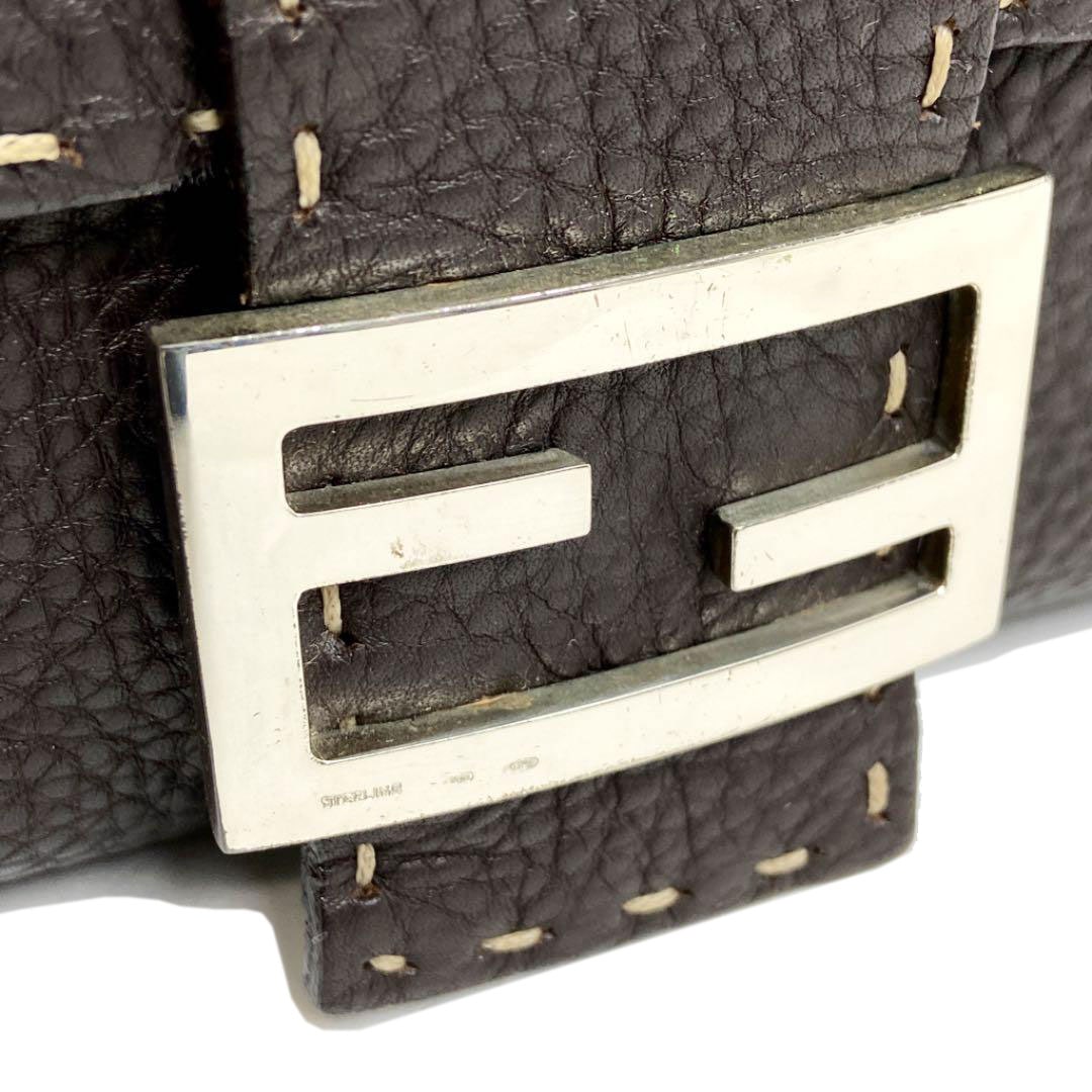 FENDI フェンディ マンマバケット ハンドバッグ セレリア レザー SV925 ブラウン