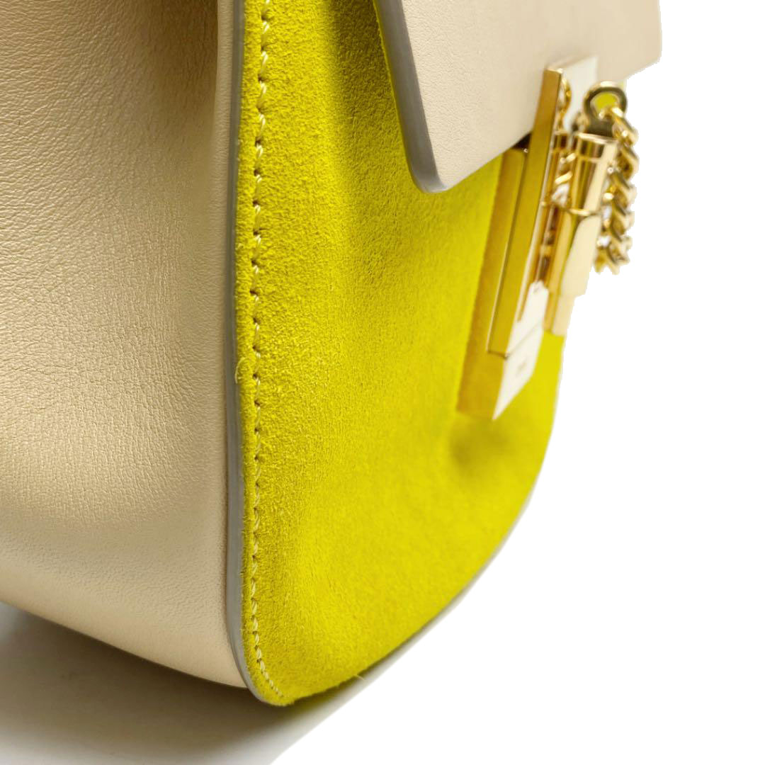 クロエ Chloe ハンドバッグ ベージュ イエロー リネン レザー クロエ Chloe ハンドバッグ ベージュ イエロー リネン レザー