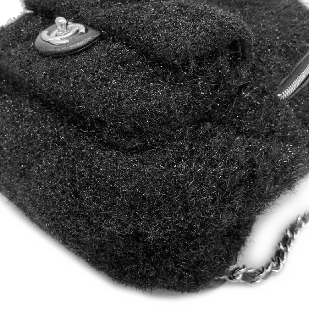 CHANEL シャネル ミニリュックサック バックパック プールトゥ グリッター ターンロック ブラック シルバー金具 25番台 A91986