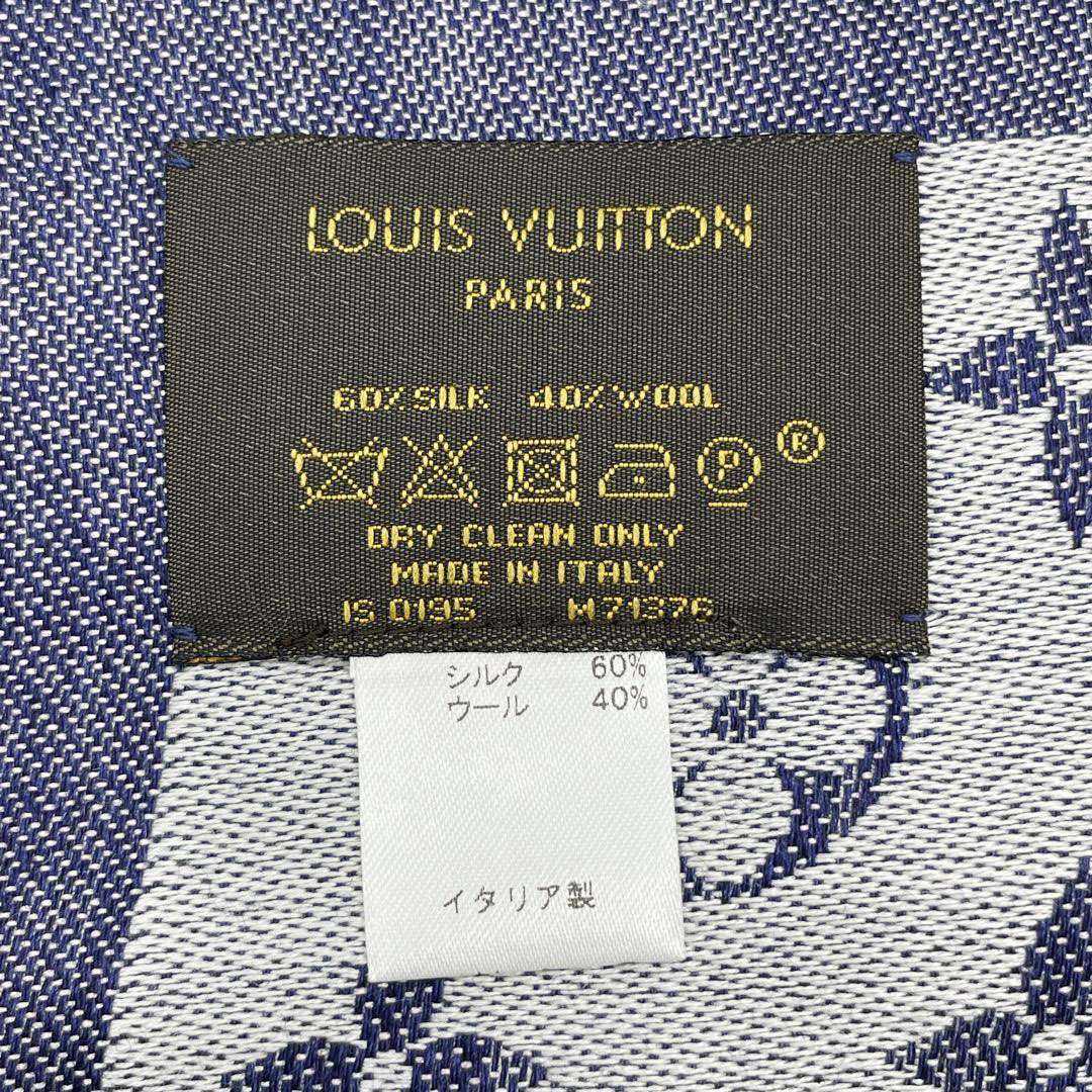 LOUIS VUITTON ルイヴィトン ショール・モノグラム デニム ブルー シルク/ウール M71376