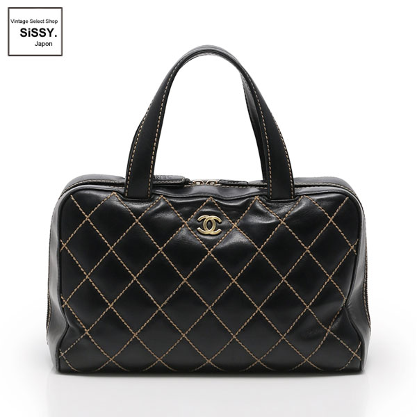 ■シャネル■ ボストンバッグ ワイルドステッチ レザー ブラック 【CHANEL】