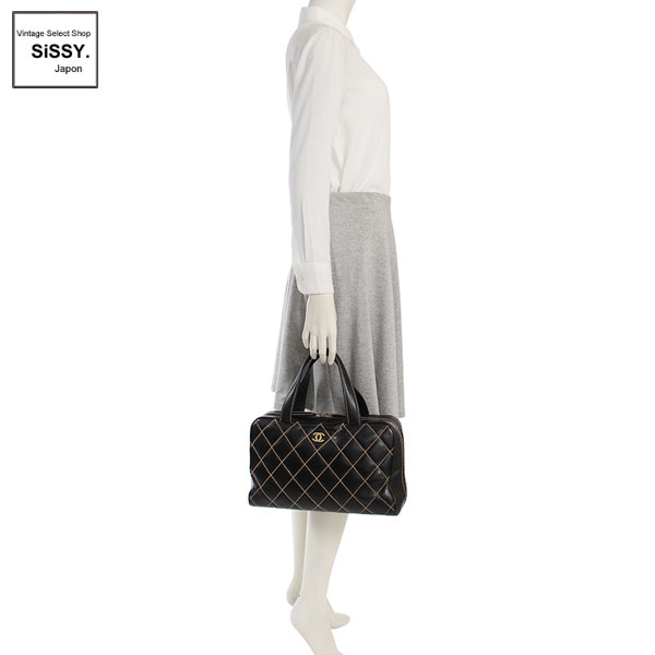 ■シャネル■ ボストンバッグ ワイルドステッチ レザー ブラック 【CHANEL】