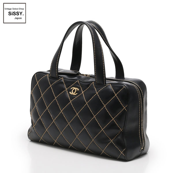 ■シャネル■ ボストンバッグ ワイルドステッチ レザー ブラック 【CHANEL】