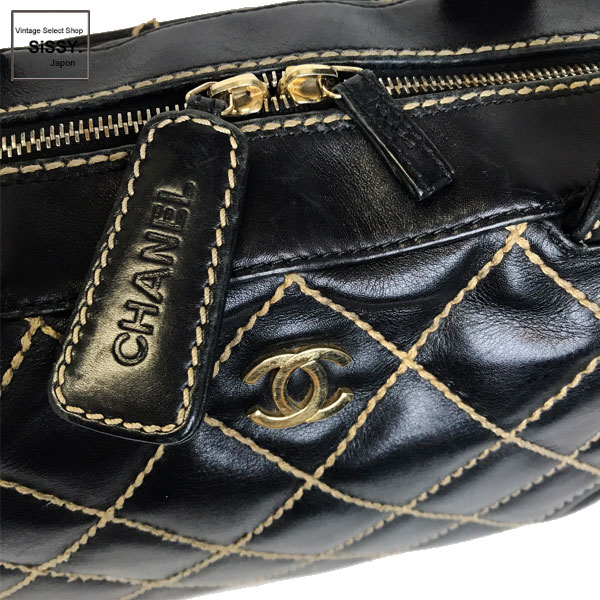 ■シャネル■ ボストンバッグ ワイルドステッチ レザー ブラック 【CHANEL】