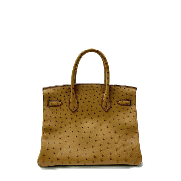 ■エルメス■ バーキン30 ハンドバッグ オーストリッチ ブラウン系/シルバー金具 □G刻印（2003年頃製造） 【HERMES】