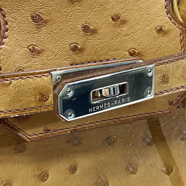 ■エルメス■ バーキン30 ハンドバッグ オーストリッチ ブラウン系/シルバー金具 □G刻印（2003年頃製造） 【HERMES】