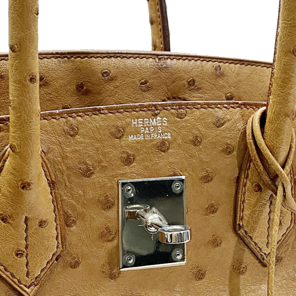 ■エルメス■ バーキン30 ハンドバッグ オーストリッチ ブラウン系/シルバー金具 □G刻印（2003年頃製造） 【HERMES】