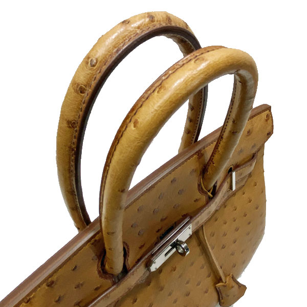 ■エルメス■ バーキン30 ハンドバッグ オーストリッチ ブラウン系/シルバー金具 □G刻印（2003年頃製造） 【HERMES】