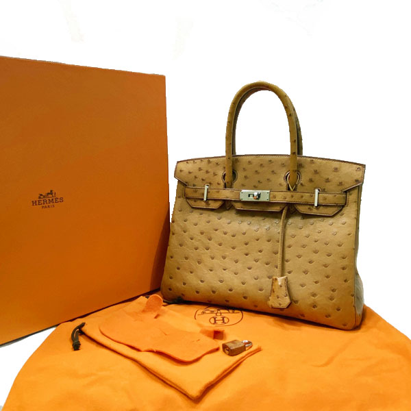 ■エルメス■ バーキン30 ハンドバッグ オーストリッチ ブラウン系/シルバー金具 □G刻印（2003年頃製造） 【HERMES】