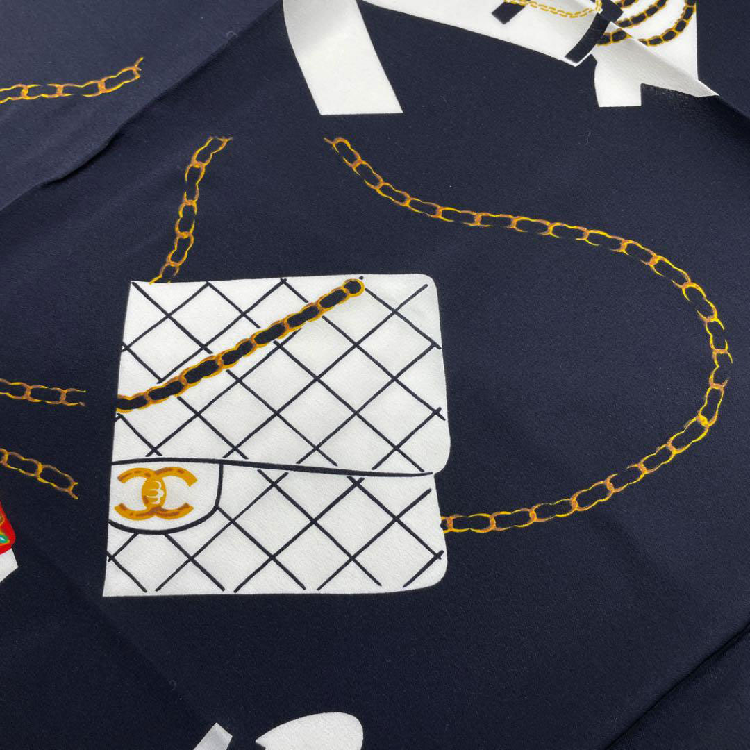 CHANEL シャネル スカーフ マドモアゼル マトラッセ柄 シルク ブラック