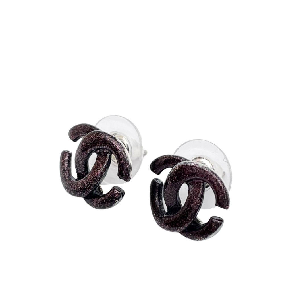 CHANEL シャネル ピアス ココマーク パープル ブラック シルバー 01A