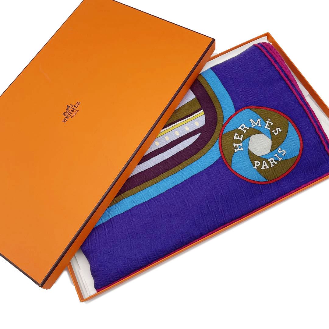 HERMES エルメス ショール ストール カレ140 『Sequences(シーケンス)』 カシミヤ シルク パープル系