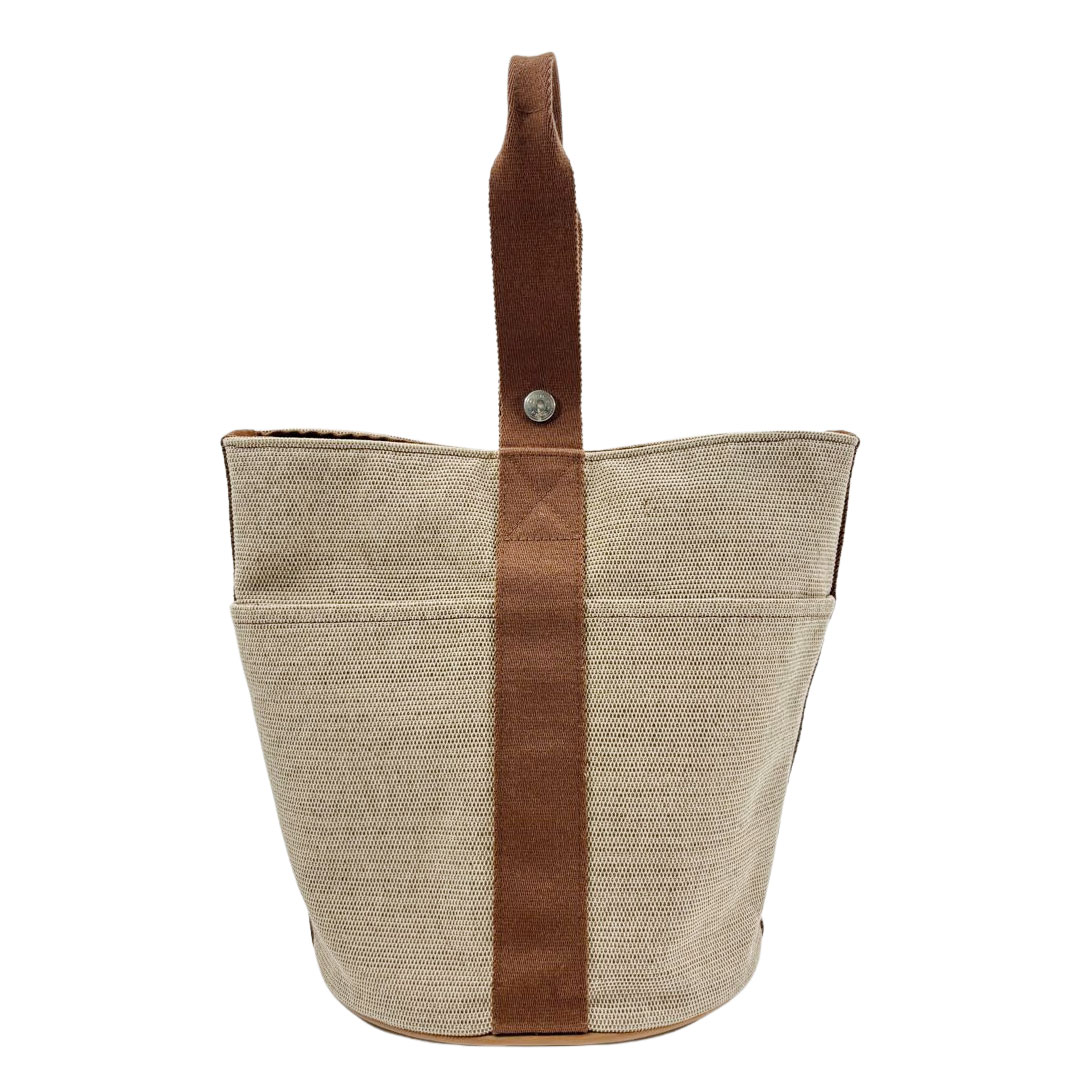HERMES エルメス ハンドバッグ サクソーMM トワルアッシュ キャンバス ベージュ/ブラウン