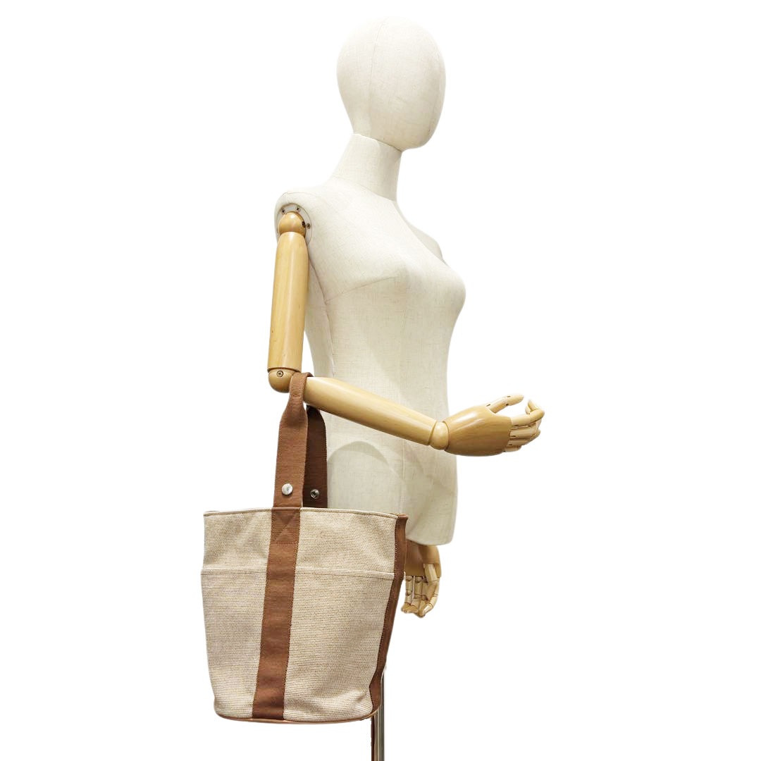 HERMES エルメス ハンドバッグ サクソーMM トワルアッシュ キャンバス ベージュ/ブラウン