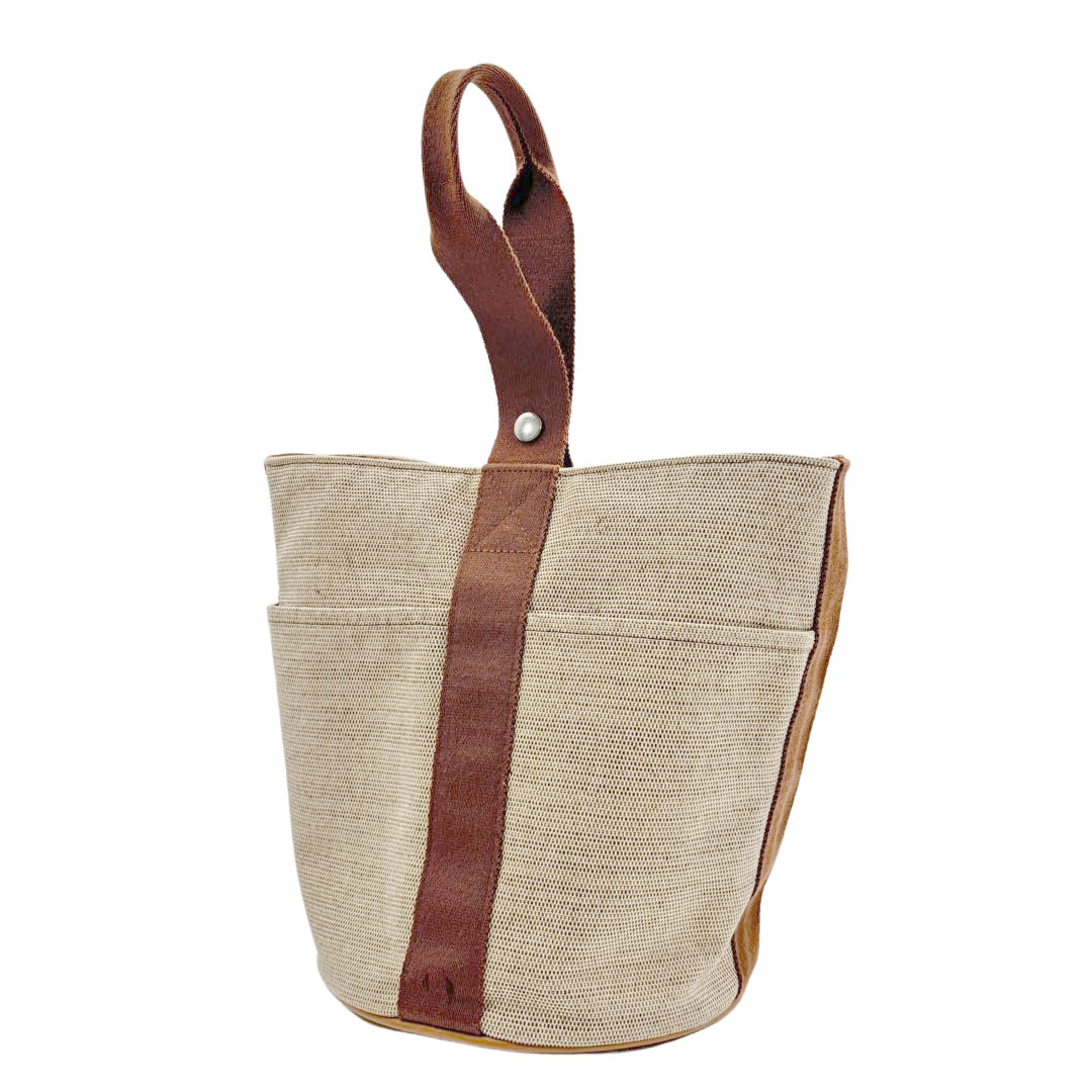 HERMES エルメス ハンドバッグ サクソーMM トワルアッシュ キャンバス ベージュ/ブラウン