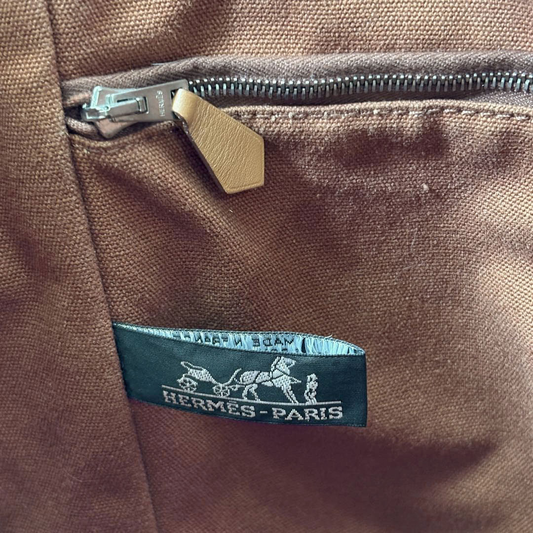 HERMES エルメス ハンドバッグ サクソーMM トワルアッシュ キャンバス ベージュ/ブラウン