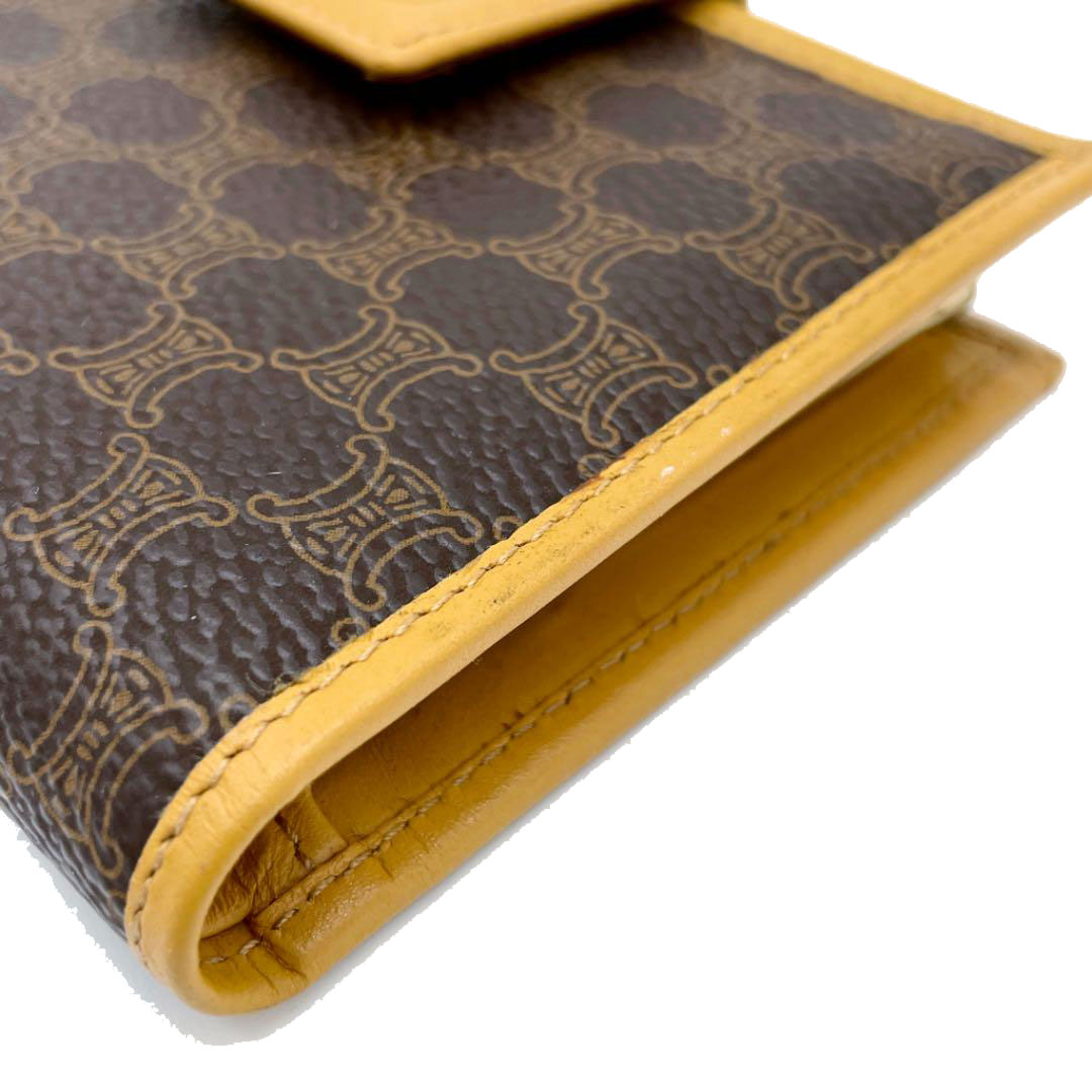 CELINE セリーヌ Wホック 二つ折り財布 コンパクト財布 マカダム柄 がま口 PVC レザー ブラウン系