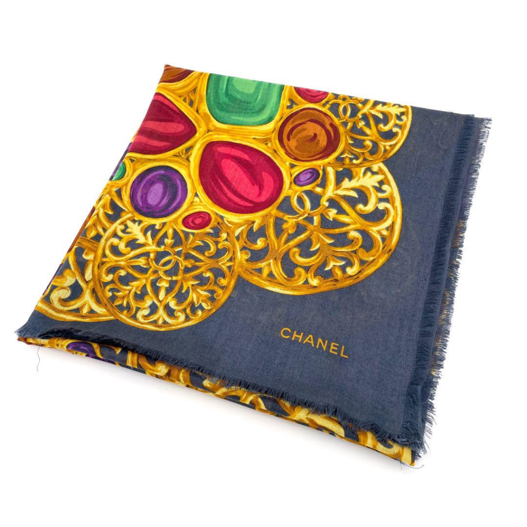 CHANEL シャネル ショール 大判スカーフ 宝石 ビジュー柄 シルク