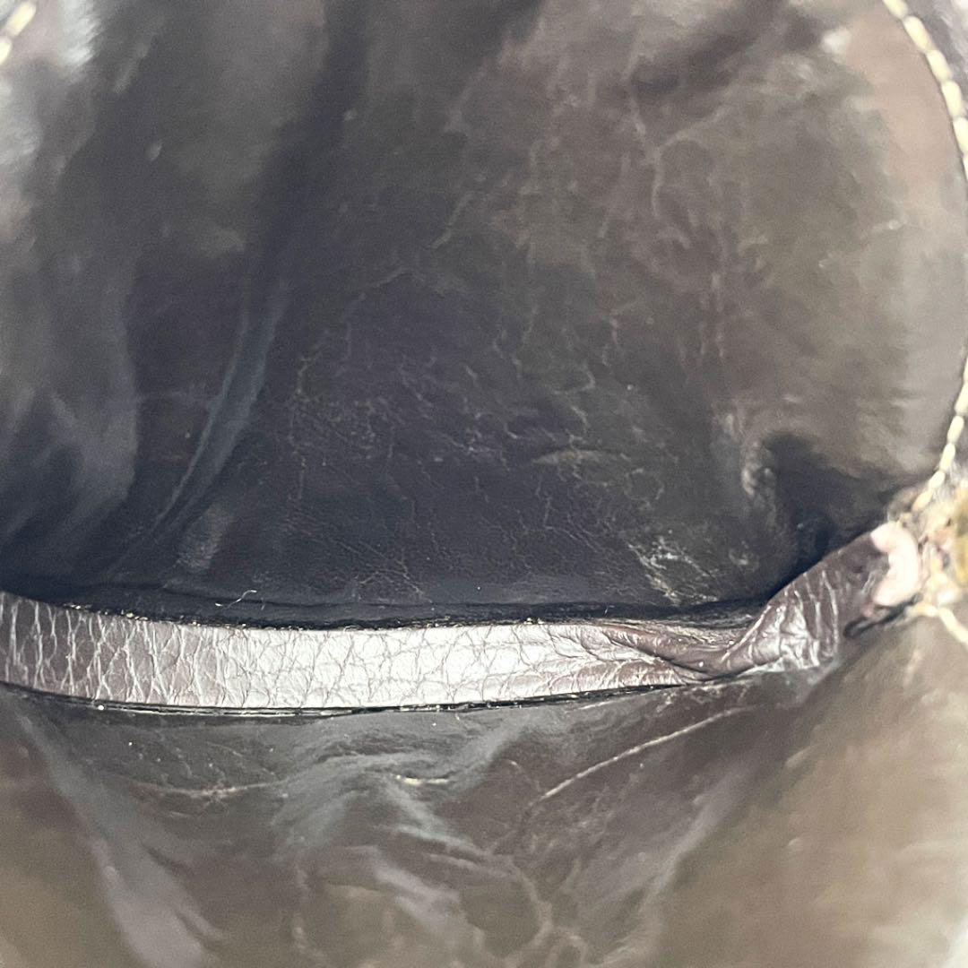 LOEWE ロエベ ラウンド型 コインケース 小銭入れ アナグラムロゴ レザー ダークブラウン ゴールド金具