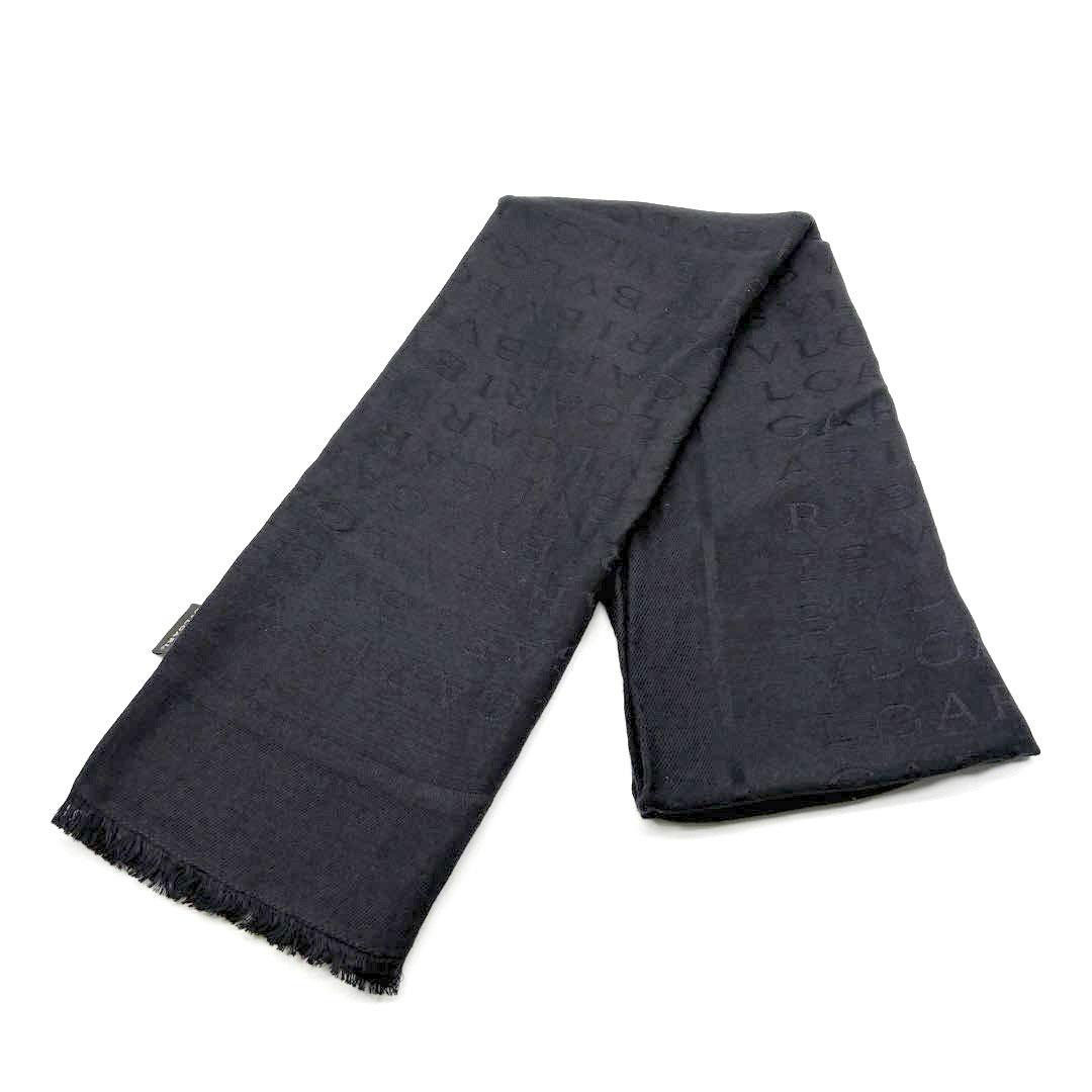 BVLGARI ブルガリ ストール ロゴマニア シルク/ウール ブラック