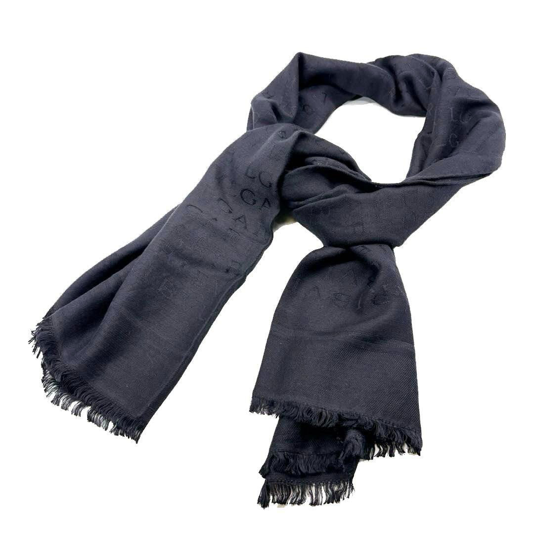 ブルガリ　ロゴマニア ストール BVLGARI ブルガリ ストール ロゴマニア シルク/ウール ブラック