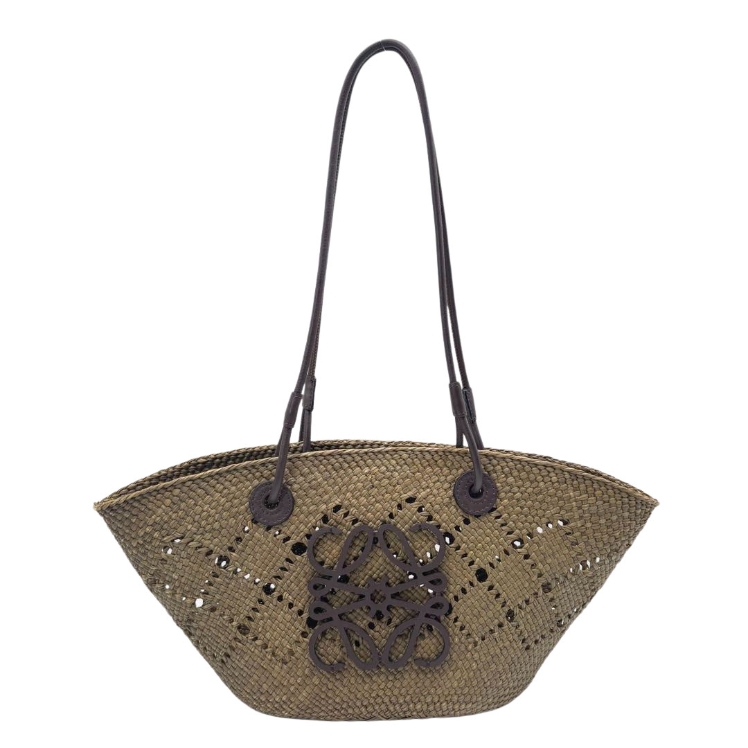 LOEWE ロエベ アナグラム バスケットバッグ スモール かごバッグ イラカヤシ/カーフレザー オリーブ/チェスナット