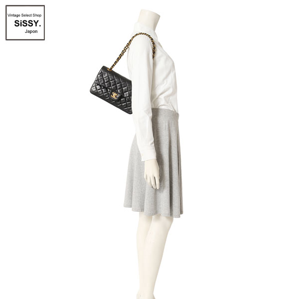 ■シャネル■ マトラッセ ダブルフラップ チェーンショルダーバッグ ラムスキン ブラック ゴールド金具 【CHANEL】