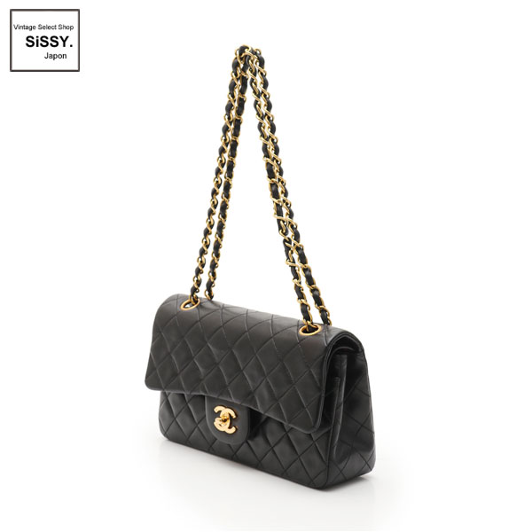 ■シャネル■ マトラッセ ダブルフラップ チェーンショルダーバッグ ラムスキン ブラック ゴールド金具 【CHANEL】