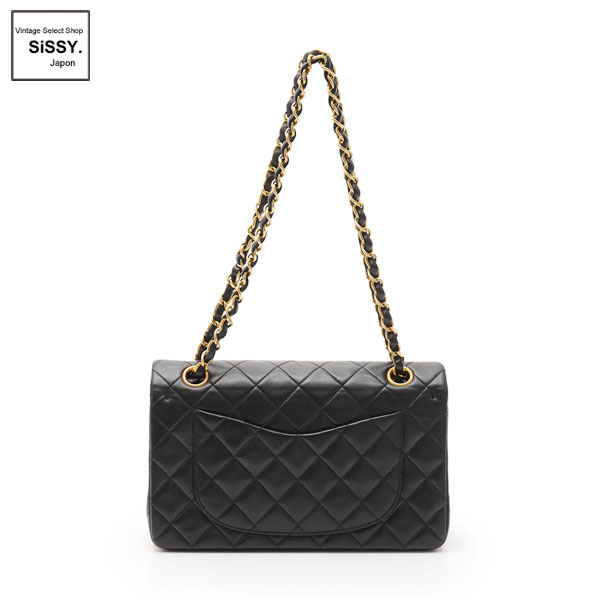 ■シャネル■ マトラッセ ダブルフラップ チェーンショルダーバッグ ラムスキン ブラック ゴールド金具 【CHANEL】